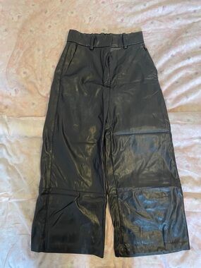 H&M Black Faux Leather Wide-Leg Pants